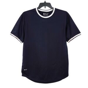 BYLT Premium Basics Drop Cut Striped Ringer Tee Shirt Mens XL Navy Blue White